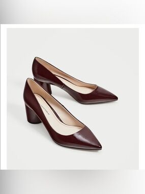 Zara Pointed Toe Block Heel Pumps - Burgundy, Size 37 (6.5)